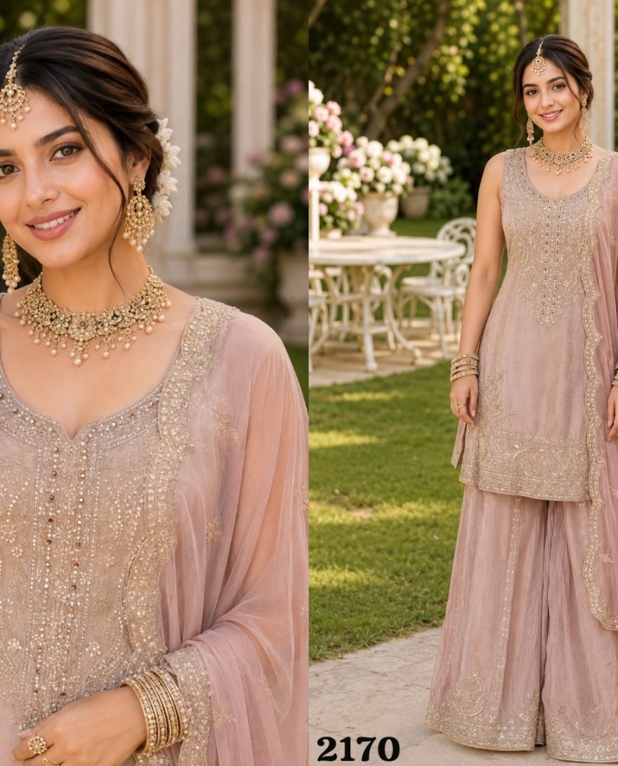 2170 - Beads, Diamond, Embroidered and Sequins Work Silk Readymade Salwar Suit In Pink Colour